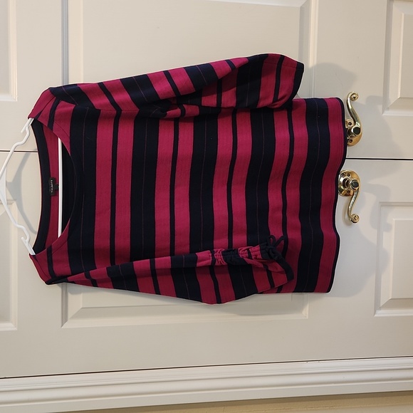 Talbots L top, raspberry/navy stripe - Picture 2 of 10